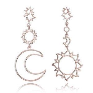 Sun Moon & Stars rose gold drop earrings bohemian boho celestial